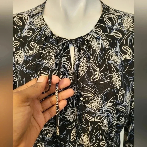 Cinq a Sept Botanical Floral Print Semi Sheer Balloon Sleeve Blouse(L) - Picture 6 of 12